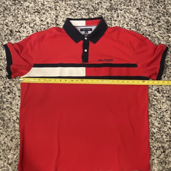 Tommy Hilfiger Polo Shirt Mens XXL Custom Fit Red Blue Flag Across The Chest - Picture 4 of 6